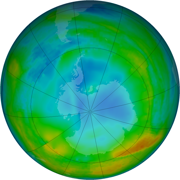Antarctic ozone map for 04 July 2002